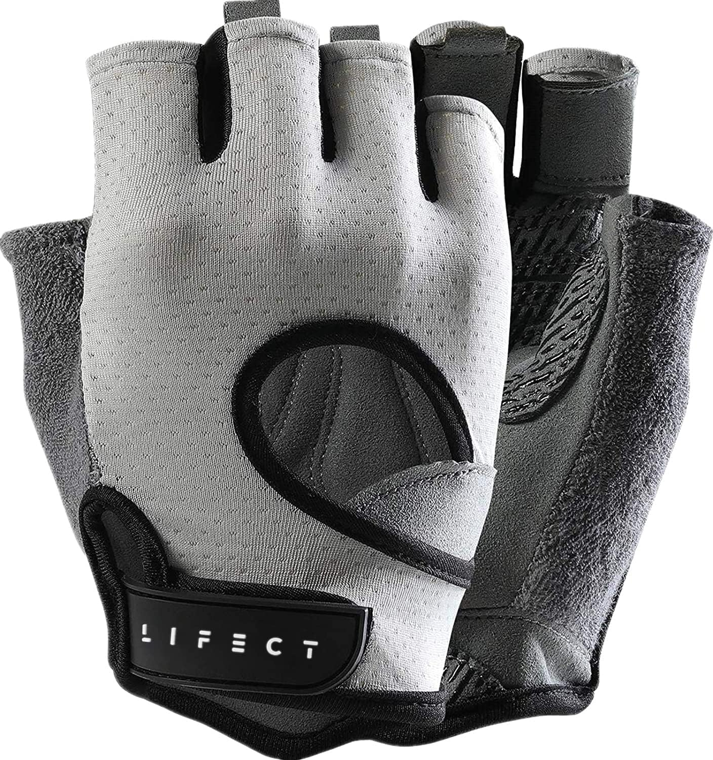 Fingerless Gloves with Curved Open Back, for Powerlifting & Gym - Women and Men