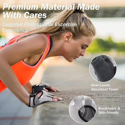 Fingerless Gloves with Curved Open Back, for Powerlifting & Gym - Women and Men