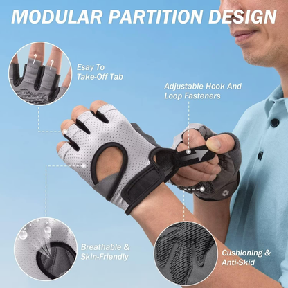 Fingerless Gloves with Curved Open Back, for Powerlifting & Gym - Women and Men