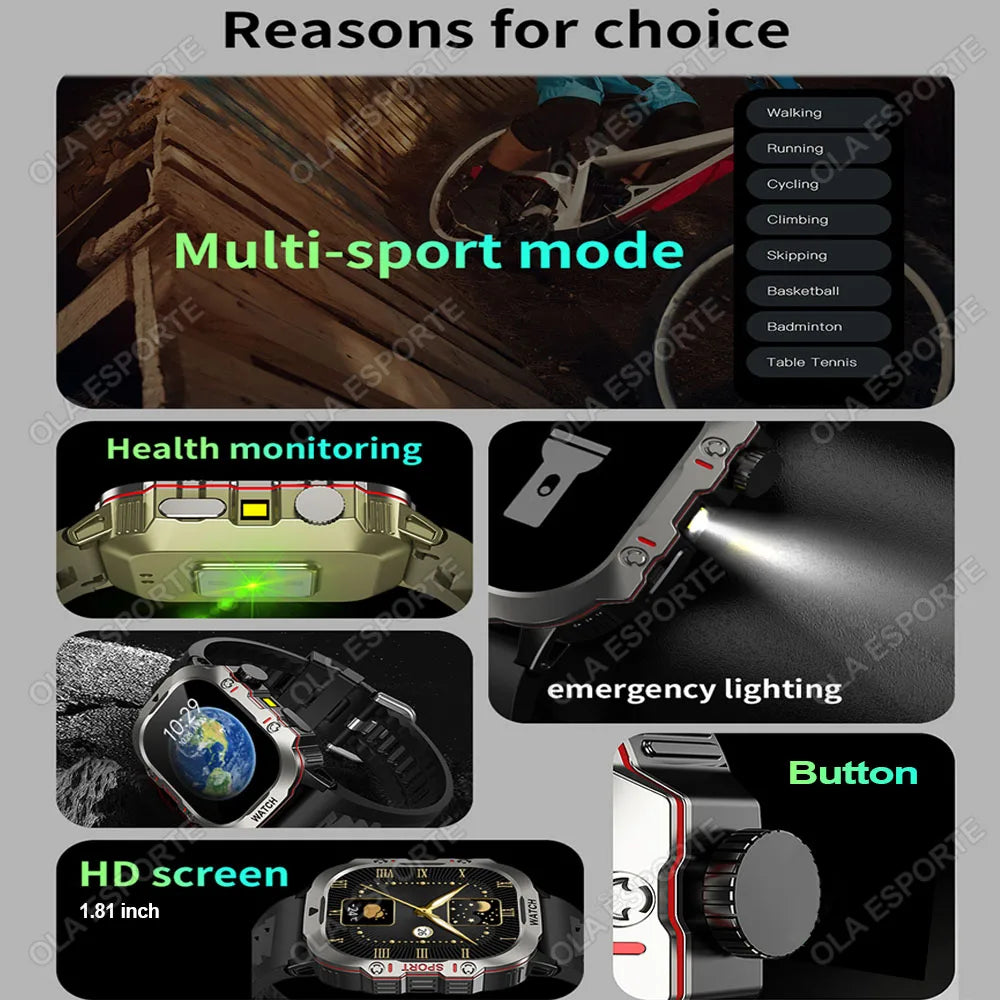 Smartwatch - Flashlight, Bluetooth, & Fitness - Waterproof for Android & IOS 