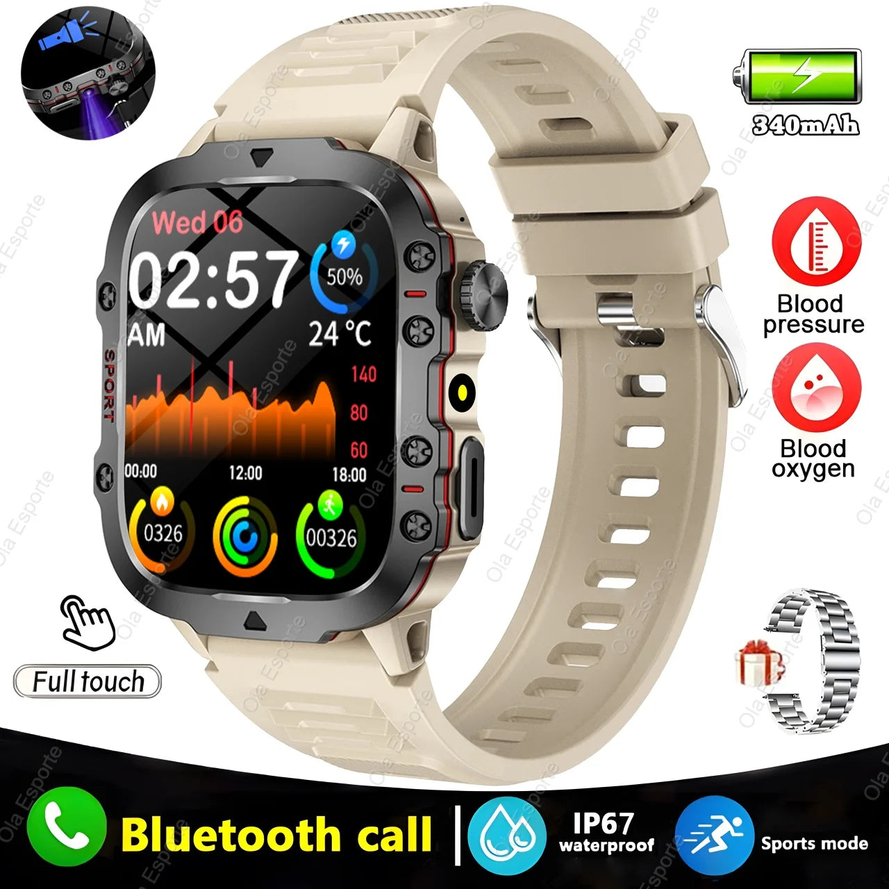 Smartwatch - Flashlight, Bluetooth, & Fitness - Waterproof for Android & IOS 