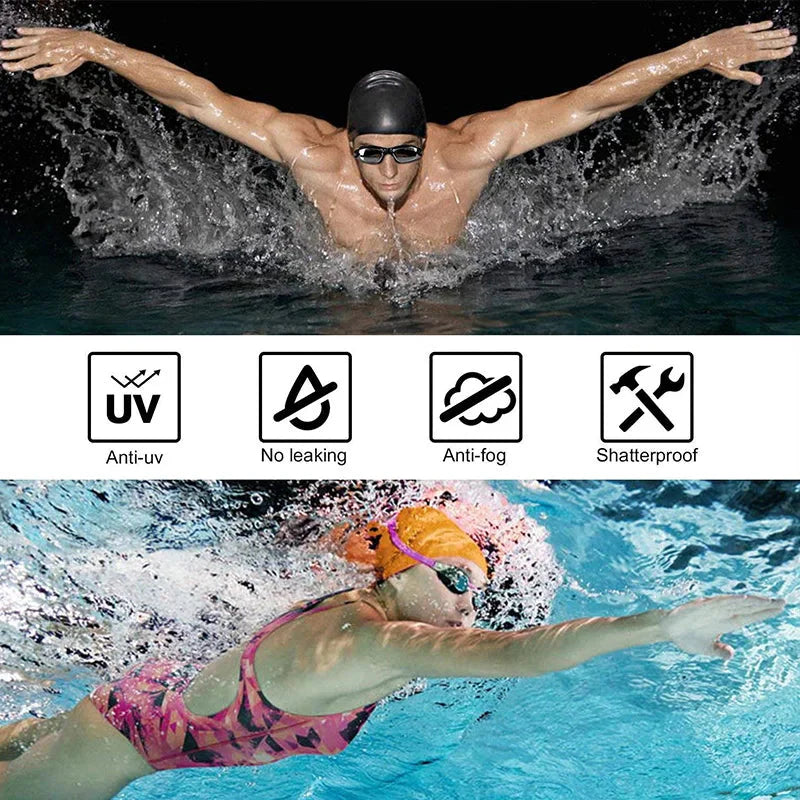 Swimming Goggles - Anti-Fog UV Protection, Waterproof, Adjustable Silicone